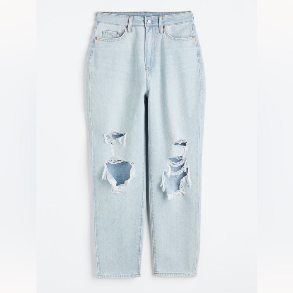 👖 ULTRA HIGH DITRESSED MOM JEANS LIGHT WASH SIZE 2 💙🦋🐟🐬🔵🌀🌐🔷🩵